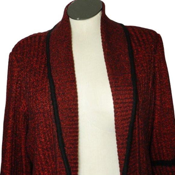 Ming Wang $270 52324 Dub Red & Black Ribbed Knit Open Cardigan Sz 0X NWT ! - Picture 2 of 5